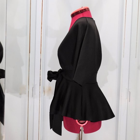 Shein Peplum Black Wrap Top - Picture 2 of 9